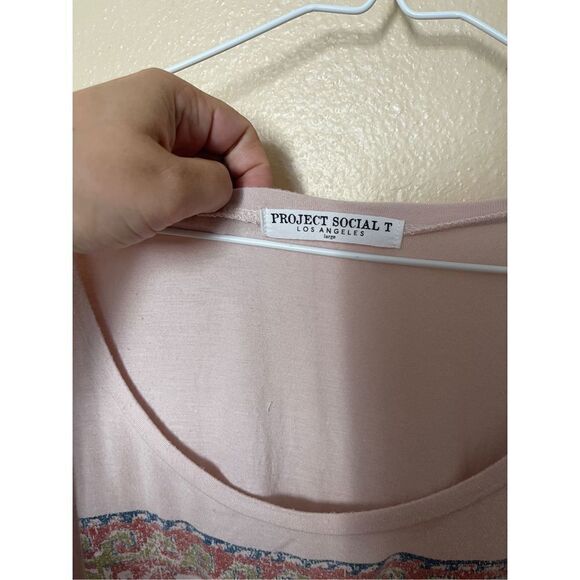 Project Social T Shirt Women's Large Pink Short Sleeve Boat Neck Boho - Picture 2 of 5